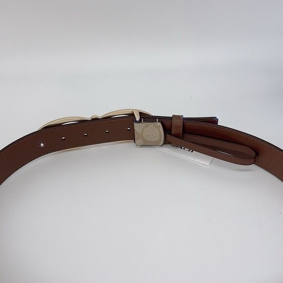 Coach CA253 Signature Double C Buckle Belt 38 mm wide coated canvas Leather M - Picture 4 of 8